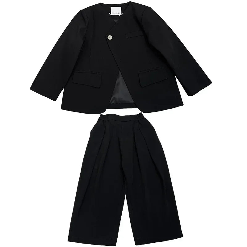 Girls Grey Suit Autumn 2025 Casual Loose Blazer Skirt Two Pieces School Uniform for Kids Wedding Party Formal Costumes 2-13 Year